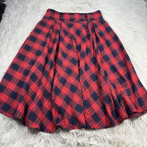 Belle Pogue Women's XL Red Plaid Flannel Pull On A-Line Midi Skirt Preppy Twee